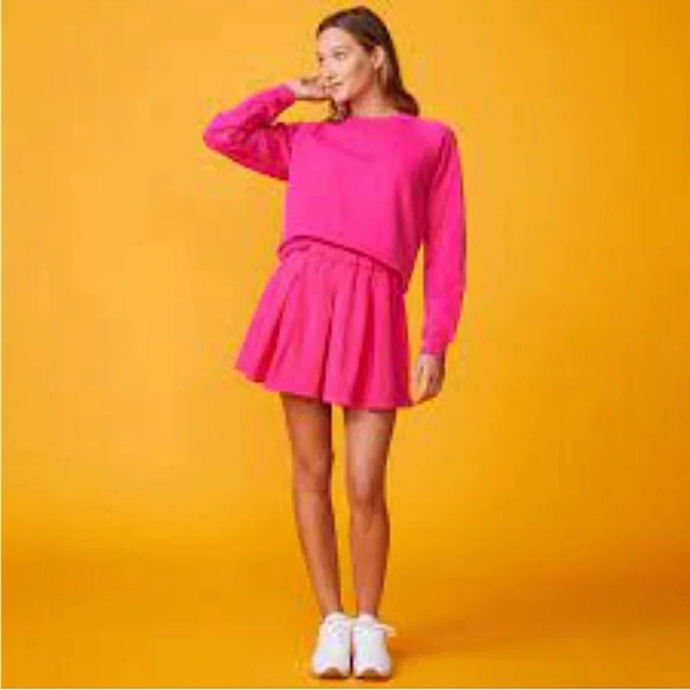 NWOT Monrow 90’s Classic Pleated French Terry Tennis Skirt Pink Y2K Small‎